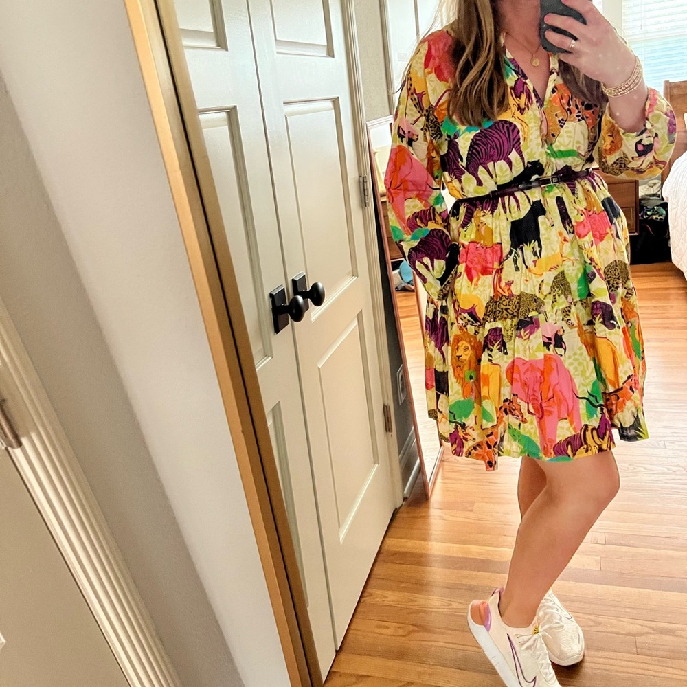 Vibrant Multicolor Animal-Print V-Neck Dress